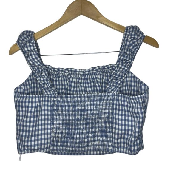 Monteau Los Angeles Blue Gingham Smocked Crop Top XL NWT Cottagecore Picnic - Picture 3 of 12